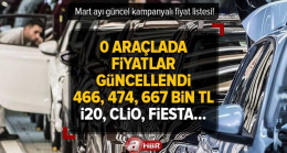 0 otomobillerde FİYAT LİSTESİ GÜNCELLENDİ! 466, 474, 667 BİN TL fiyatlarla… İ20, Clio, Fiesta, Yaris, Skoda Mart ayı güncel kampanyalar