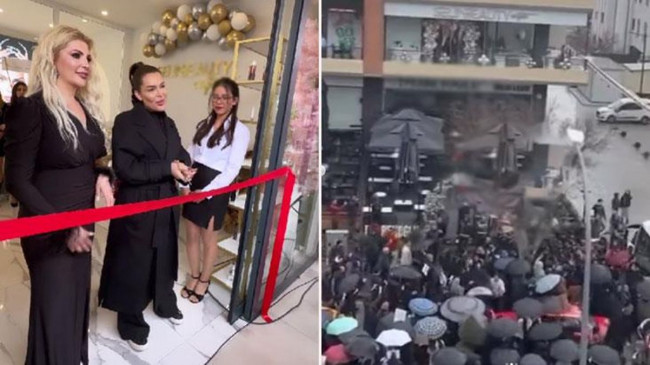 Konya’da bir grup, Selin Ciğerci’nin açılışını yaptığı güzellik merkezinin önünde “Konya’dan defol” diyerek slogan attı
