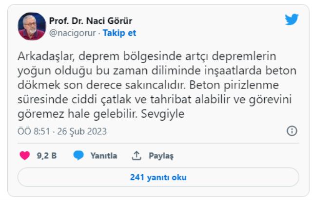 Naci Görür'den deprem bölgesindeki yeni yapılaşmalarla ilgili uyarı: Artçılar sürerken beton dökmeyin