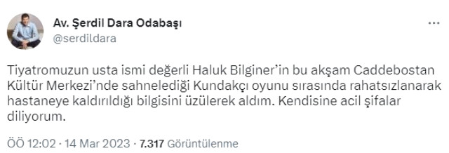 Sahnede fenalaşan Haluk Bilginer hastaneye kaldırıldı