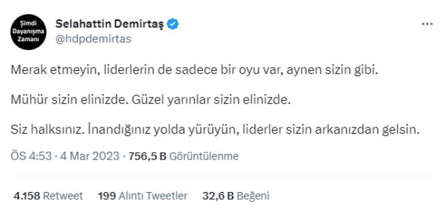 Akşener'in 6'lı Masa'dan kalkmasının ardından bir yorum da Selahattin Demirtaş'tan geldi: Daha sıkı sarılacağız birbirimize