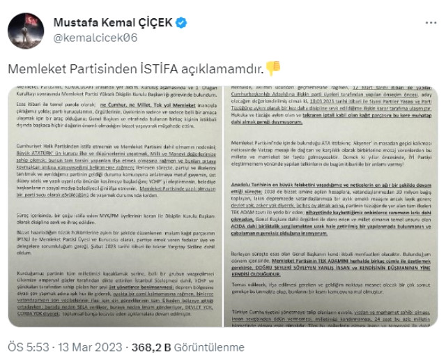 Muharrem İnce'nin avukatı Mustafa Kemal Çiçek Memleket Partisi'nden istifa etti